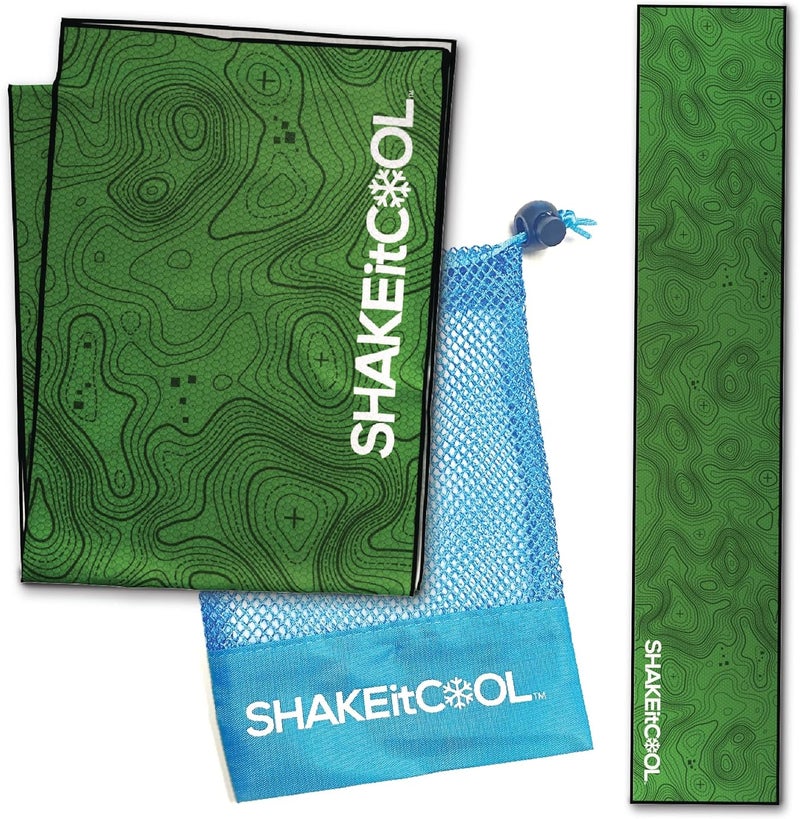 SHAKEitCOOL Original Cooling Towel – Be Cool in Style - Heat Relief, Soft, Lightweight, Sun Protection, Easy Clean - Perfect for Biking, Running, Yoga, Gym, Gardening - Green Topo - Image 1
